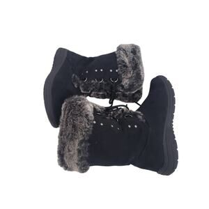 (JL) St John’s Bay Chase Boots Size 6 Black Winter Lace Up Faux Fur Shoes